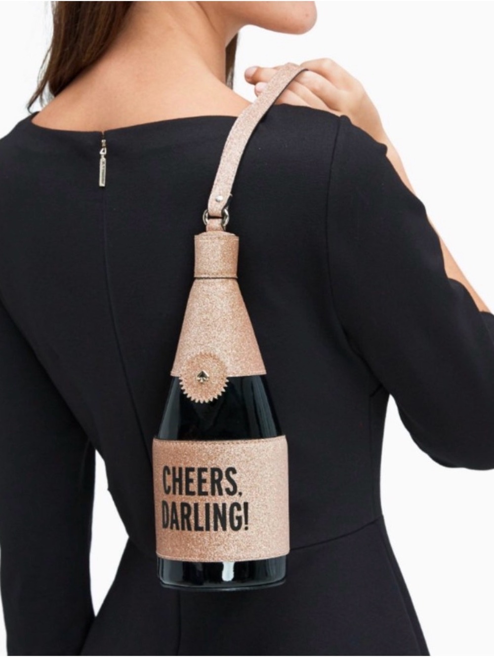 kate spade Rose Gold Glitter 'Cheers, Darling!' Bottle Mini Bag